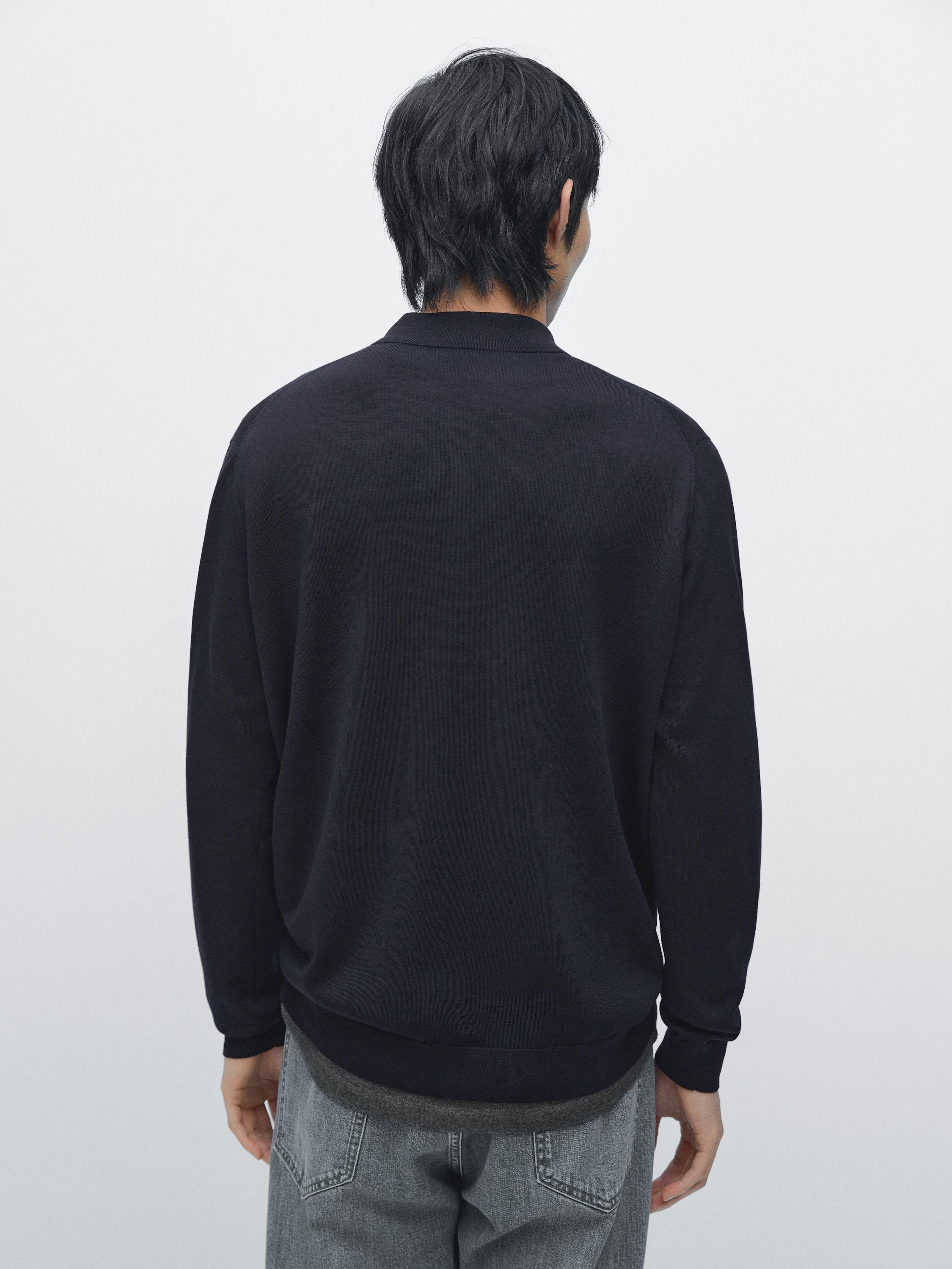 100% wool knit sweater with polo collar